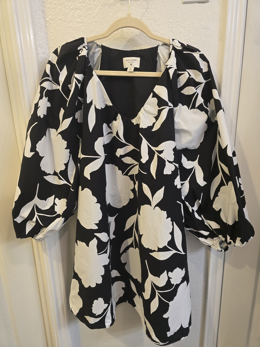 Kate Spade Black & White Floral V-Neck Mini Dress